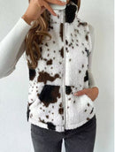 Printed Double-sided Plush Zip-up Cardigan