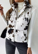 Printed Double-sided Plush Zip-up Cardigan