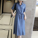 New Slimming Mid-length Denim Dress With Short Sleeves