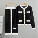 Women Knit Two Pieces Eleght Knitted Cardigan Coat Buttons Solid Colour Long Skirt Casual Suit Knitting Skirts Outfits