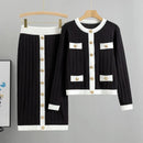 Women Knit Two Pieces Eleght Knitted Cardigan Coat Buttons Solid Colour Long Skirt Casual Suit Knitting Skirts Outfits