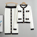 Women Knit Two Pieces Eleght Knitted Cardigan Coat Buttons Solid Colour Long Skirt Casual Suit Knitting Skirts Outfits