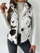 Printed Double-sided Plush Zip-up Cardigan