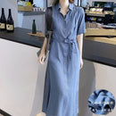 New Slimming Mid-length Denim Dress With Short Sleeves
